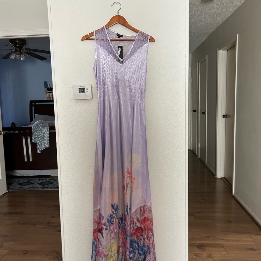 Komarov Lavender and Pink Floral Maxi Dress
